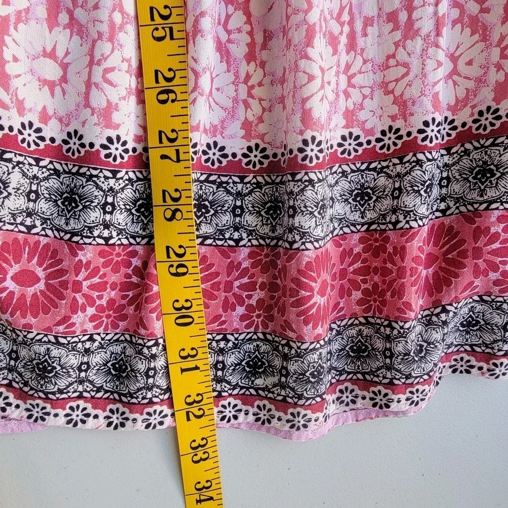 Angie Mini Dress Womens Medium Pink Floral Medallion Smocked Waist Boho Cowgirl